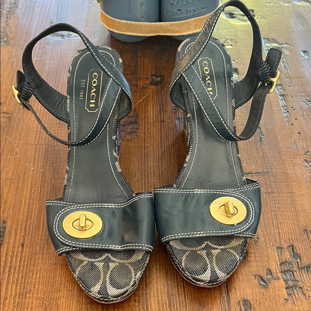 Coach Navy, White and Gold Women's Wedge